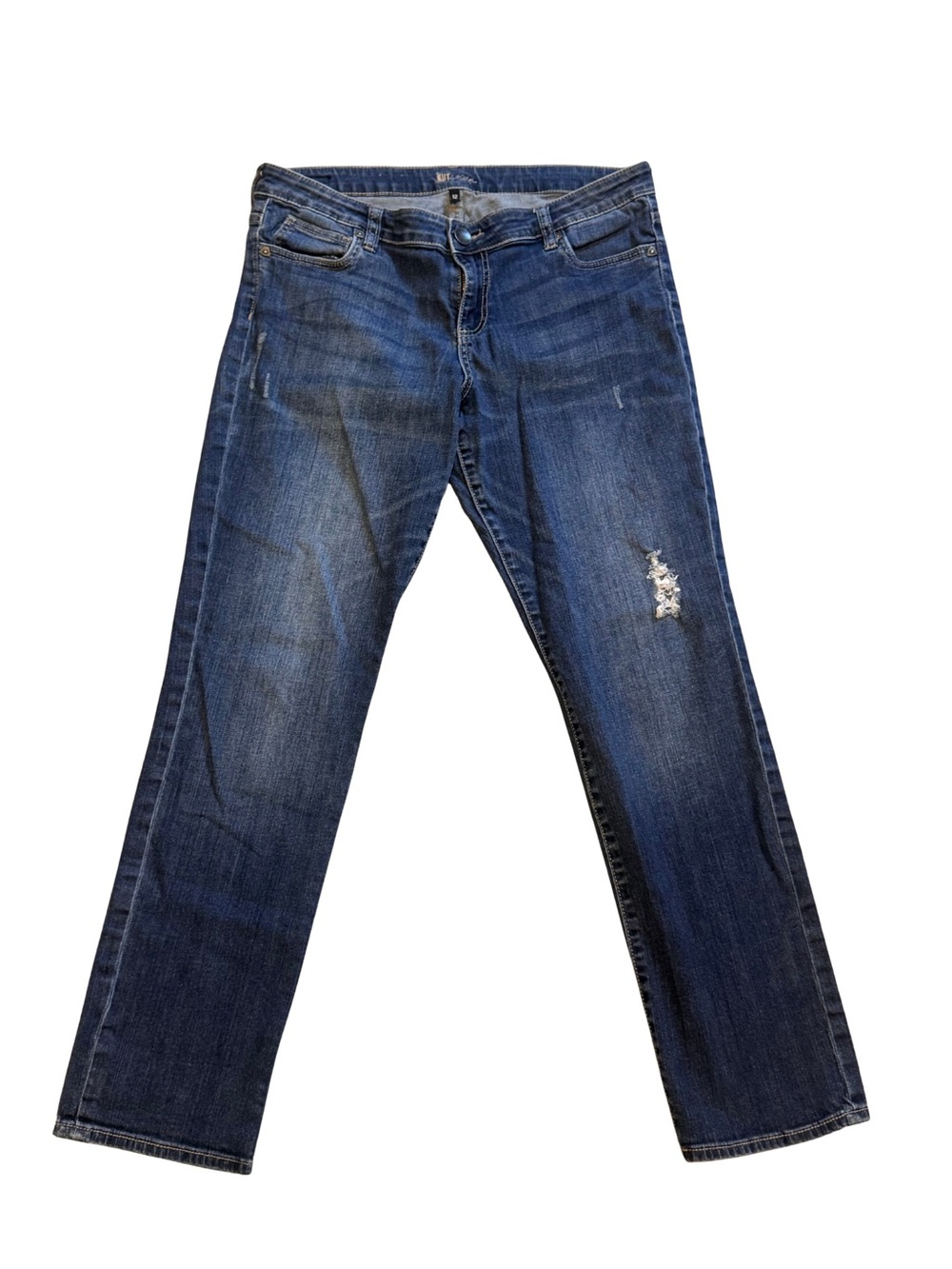 Kut from the Kloth Straight Leg Jeans Size 12 Distressed Dark Wash Denim Classic